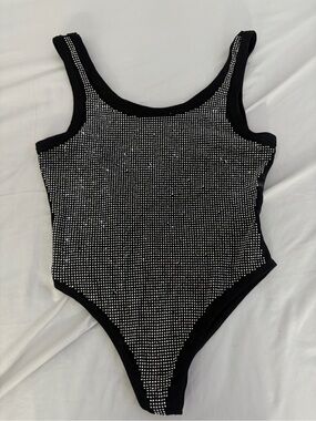 Girls Black Rhinestone-Embellished One-Piece Bodysuit